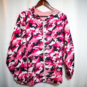 Reversible Pink Camo Windbreaker Jacket Hooded Lightweight Zip Large